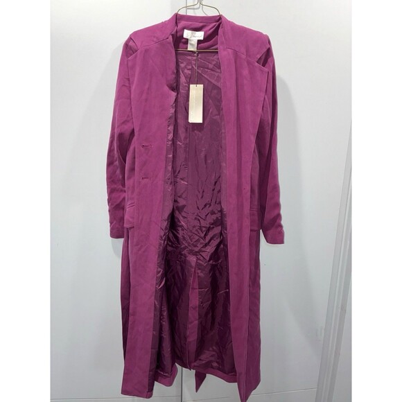 Spiegel 100% Silk Twill Magenta Trench Coat NWT Signature Luxury Collection - Picture 2 of 10